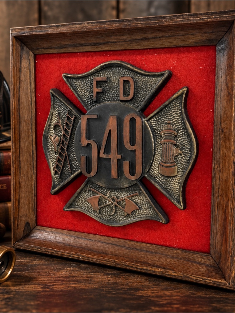 Vintage FD 549 Fire Department Maltese Cross Firefighter Wall Plaque 14.5”